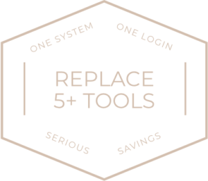 Mustashio Badge - Replace 5+ Tools. One System. One Login. Serious Savings.